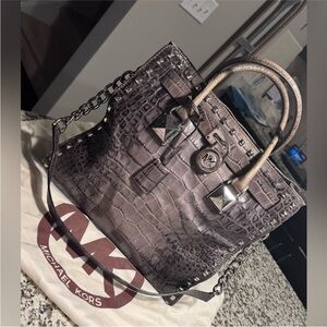 Michael Kors Embossed Satchel in Dark Gray